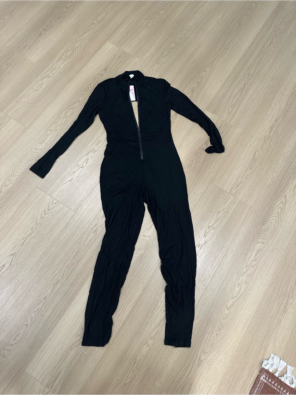 Black Long-Sleeve Zip-Front Jumpsuit